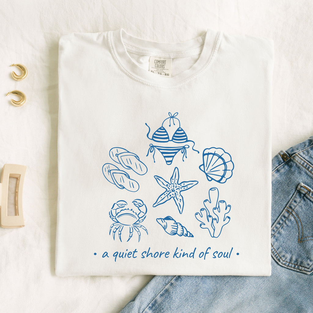 a quiet shore kind of soul printed tee — seaside sketch