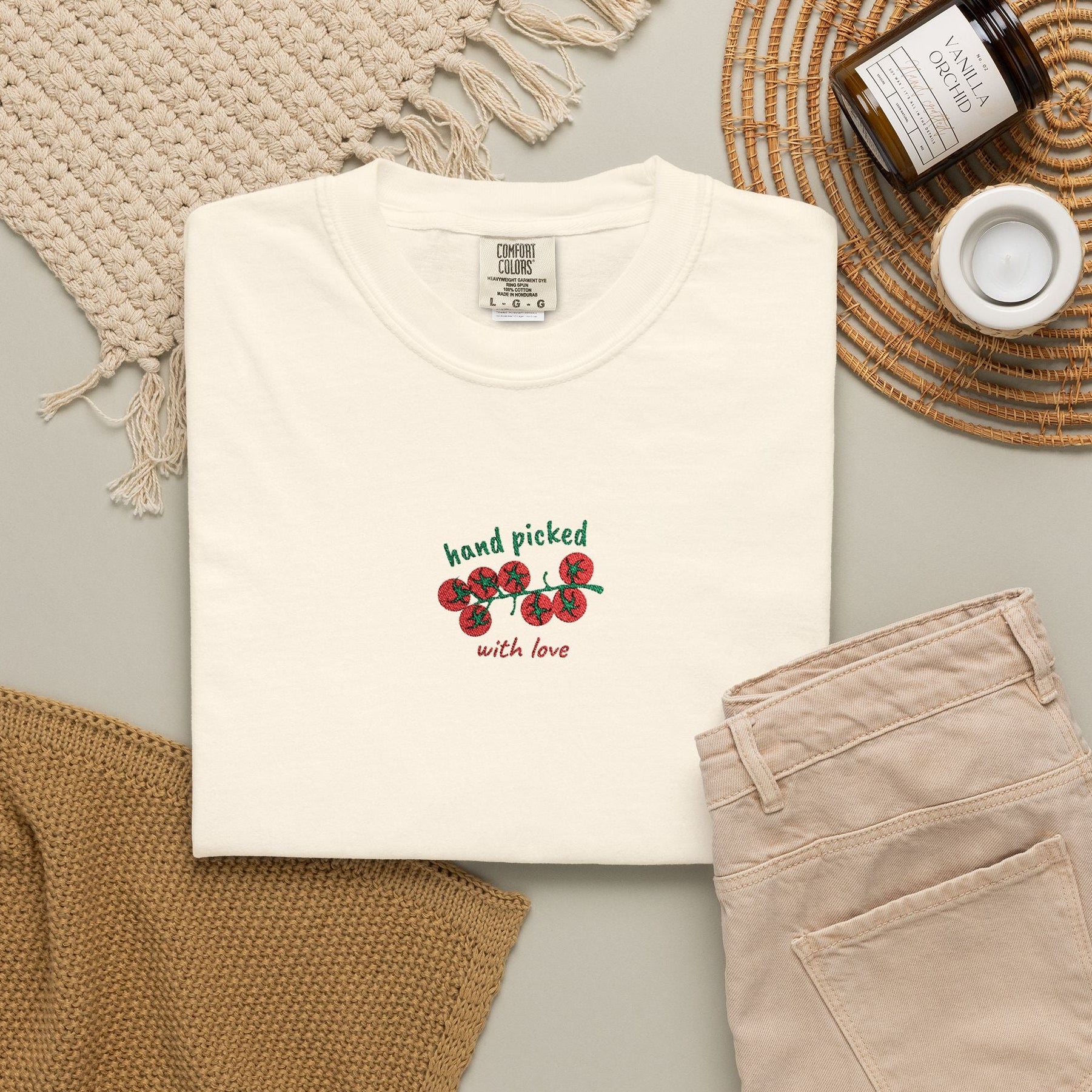 hand picked with love embroidered tomato tee