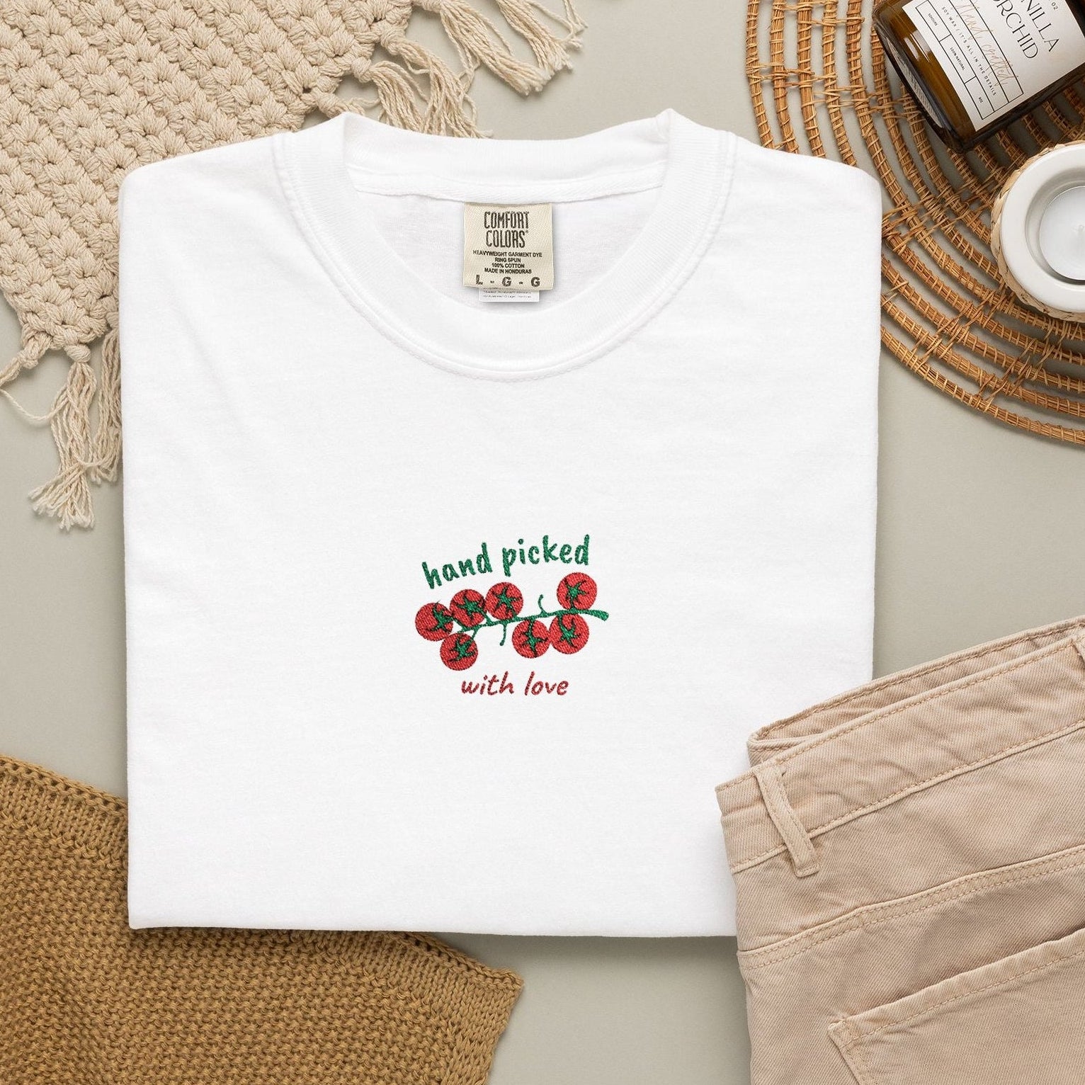 hand picked with love embroidered tomato tee