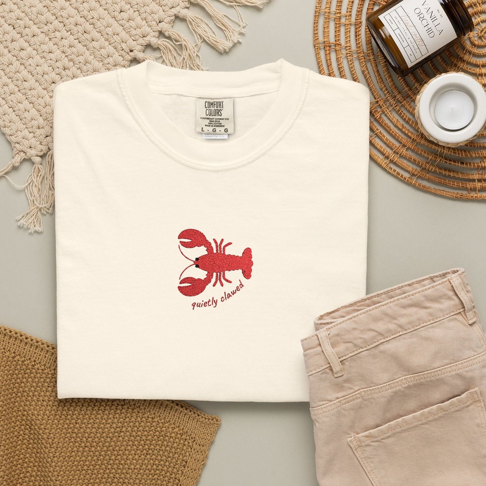 quietly clawed lobster embroidered tee