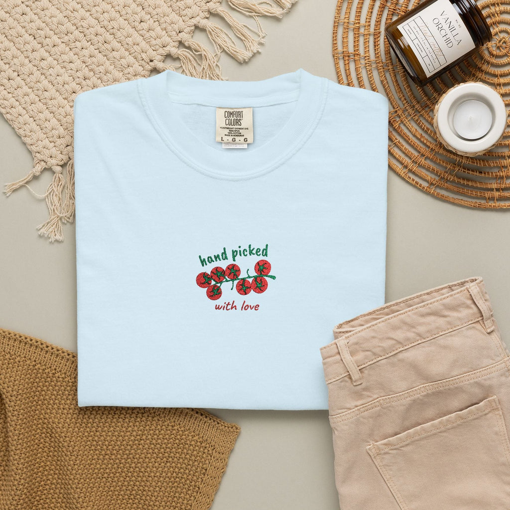 hand picked with love embroidered tomato tee