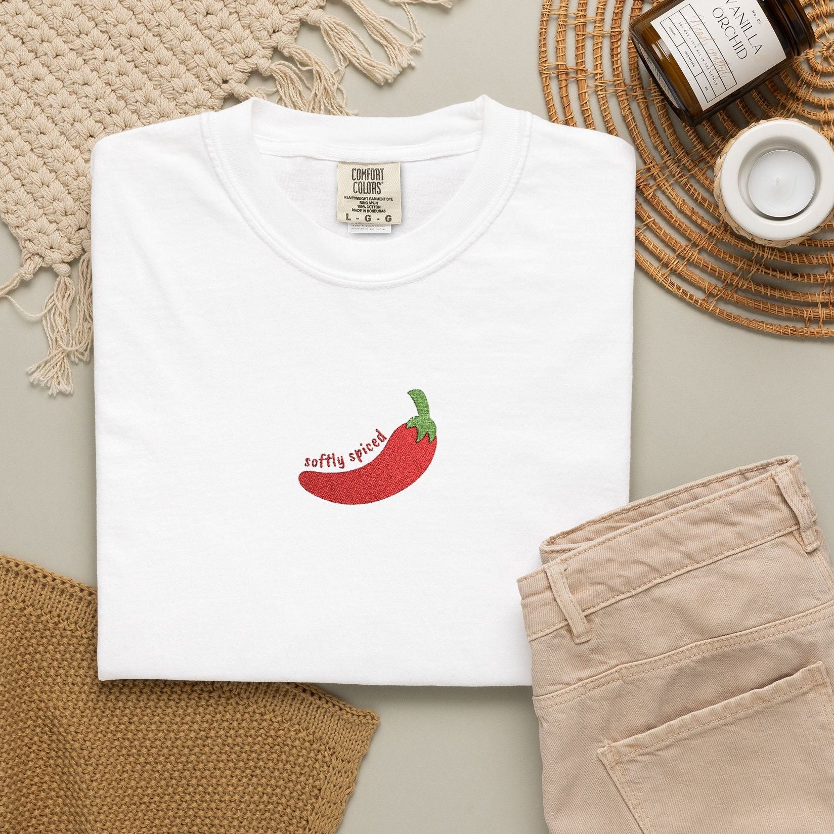 softly spiced red chili embroidered tee