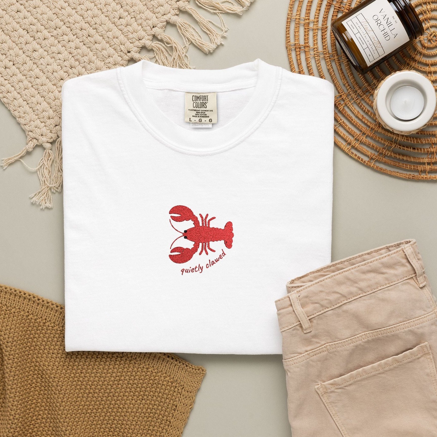 quietly clawed lobster embroidered tee