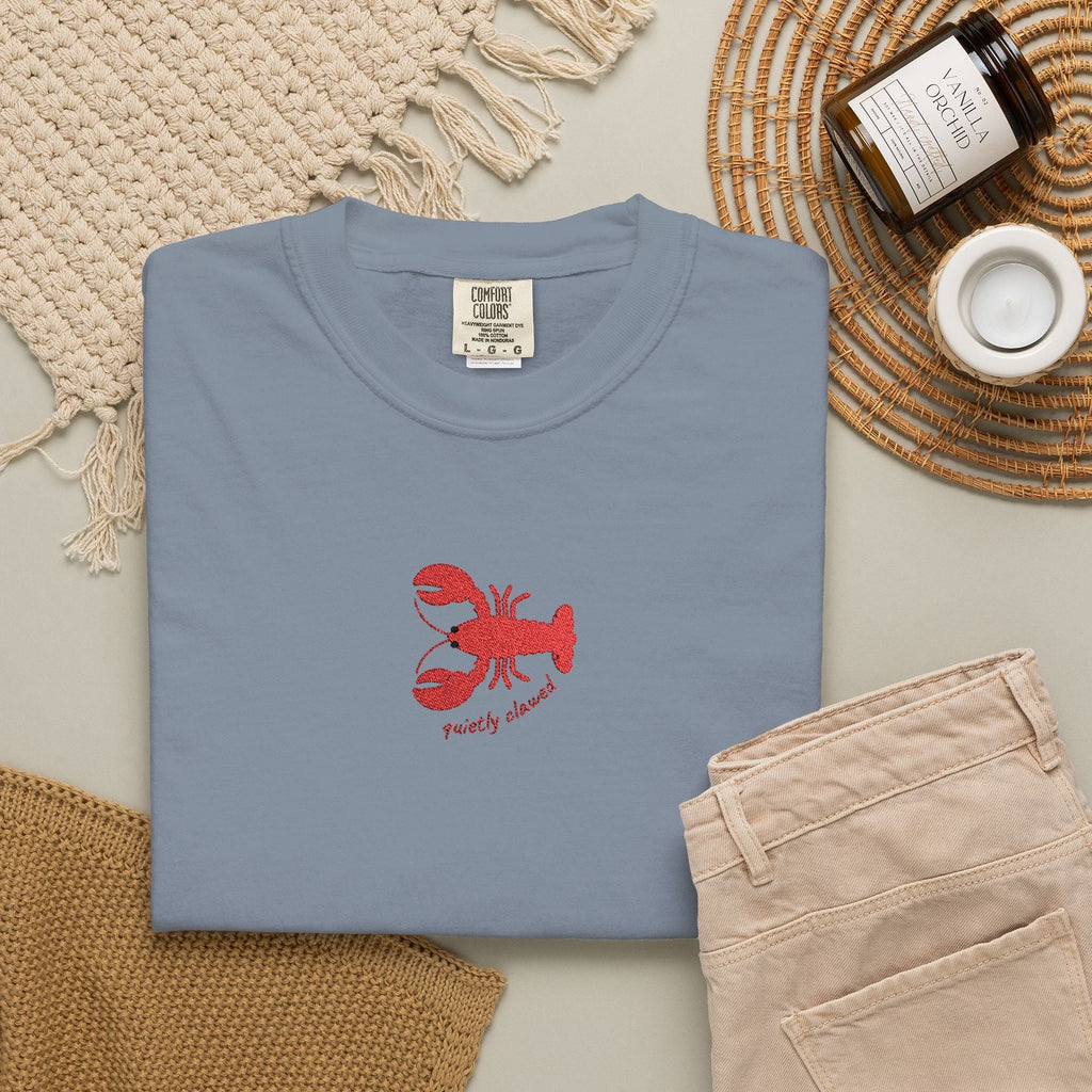 quietly clawed lobster embroidered tee