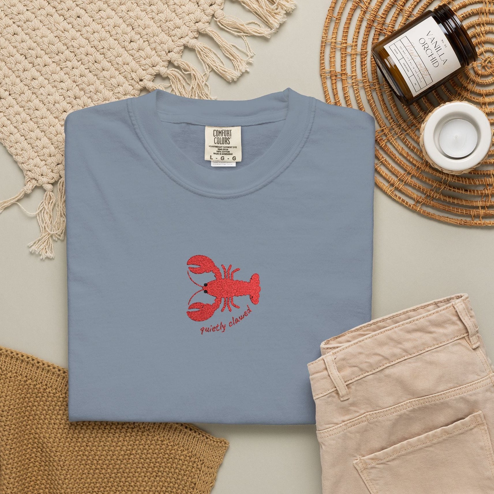 quietly clawed lobster embroidered tee
