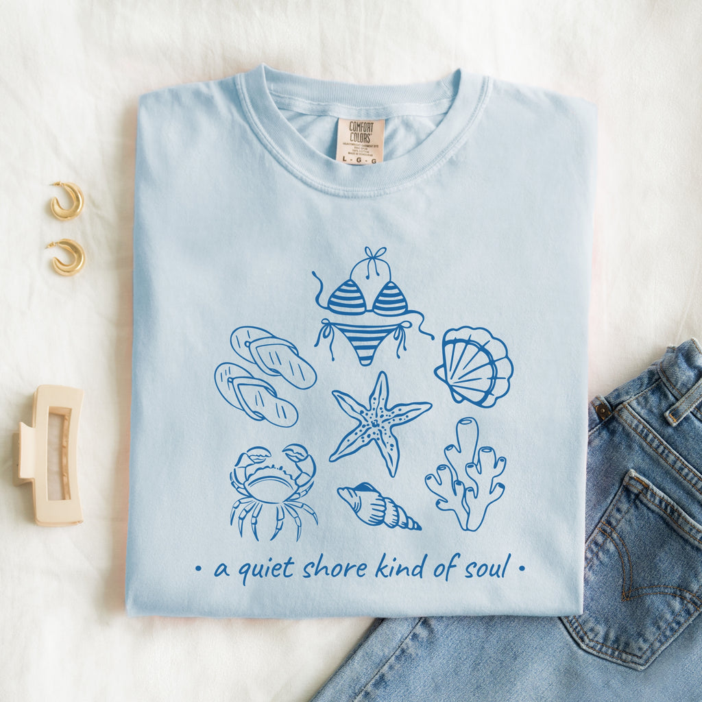 a quiet shore kind of soul printed tee — seaside sketch