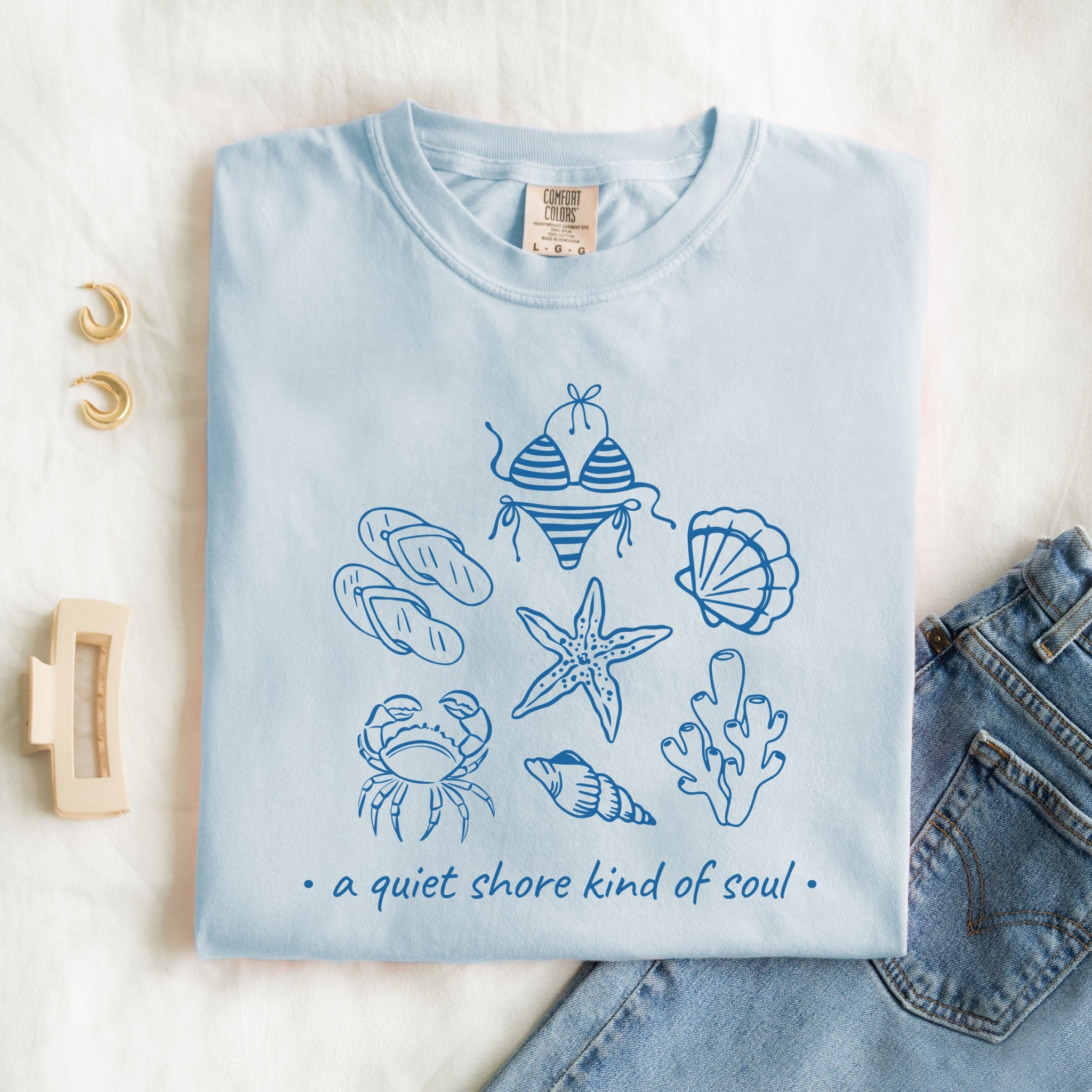 a quiet shore kind of soul printed tee — seaside sketch