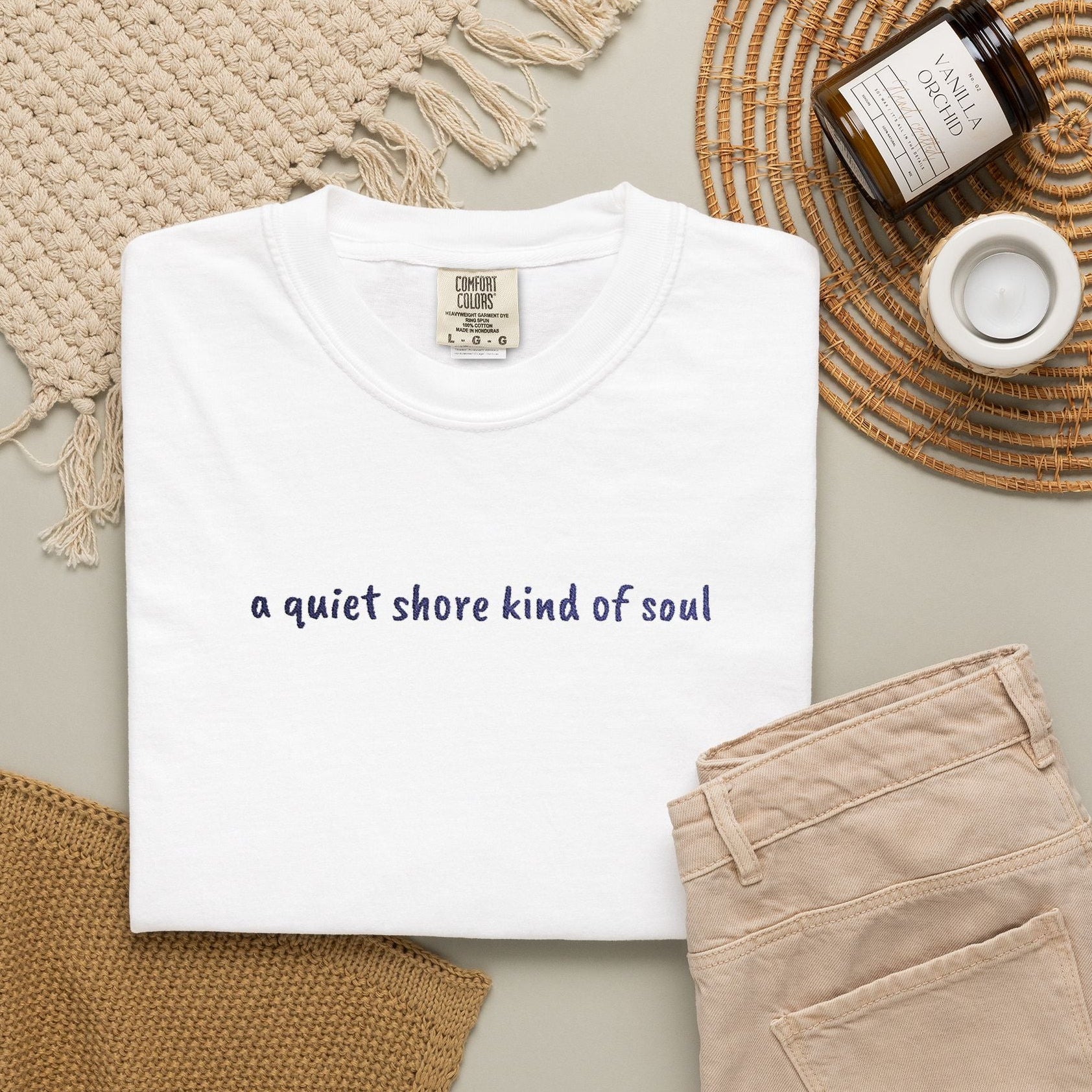 a quiet shore kind of soul embroidered tee