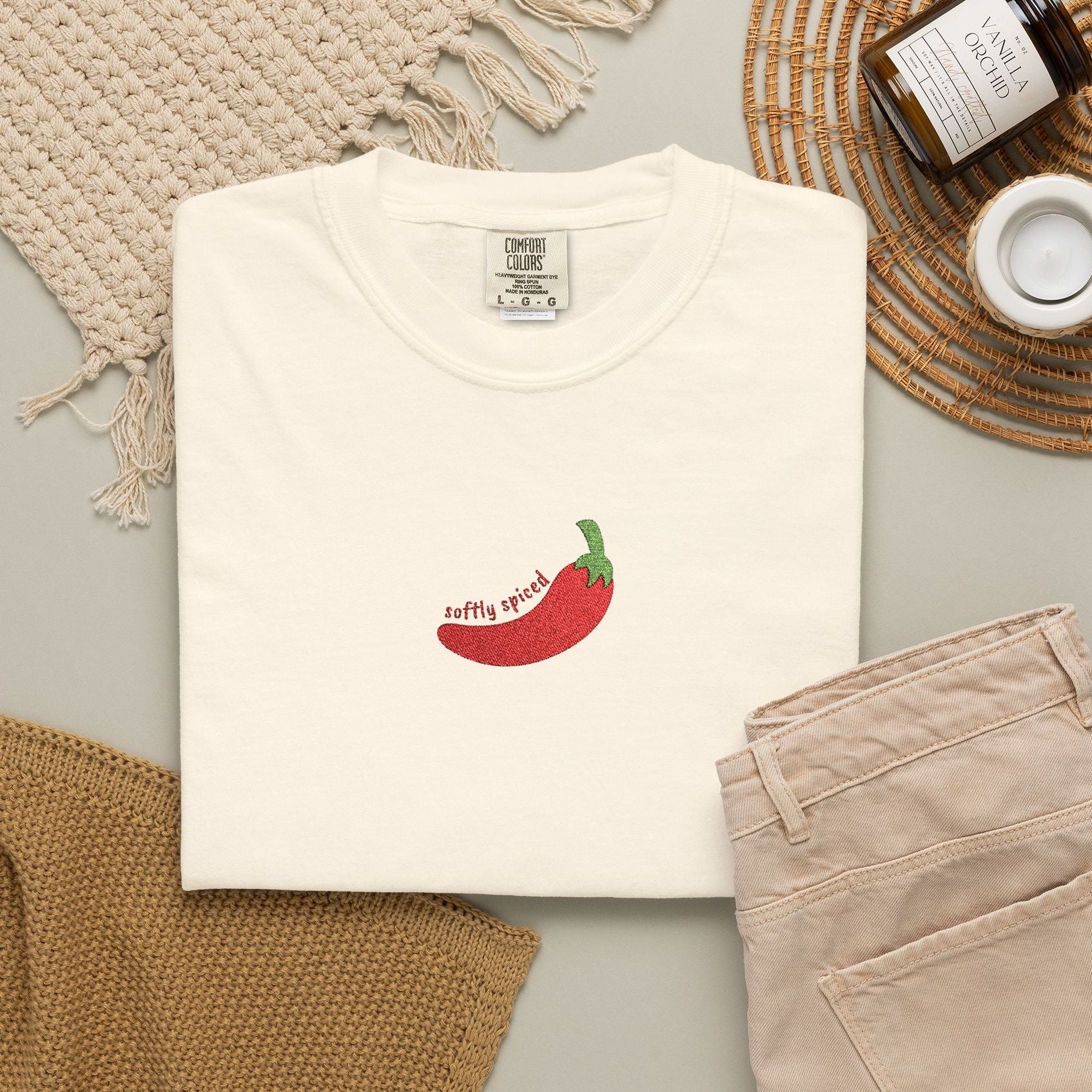 softly spiced red chili embroidered tee
