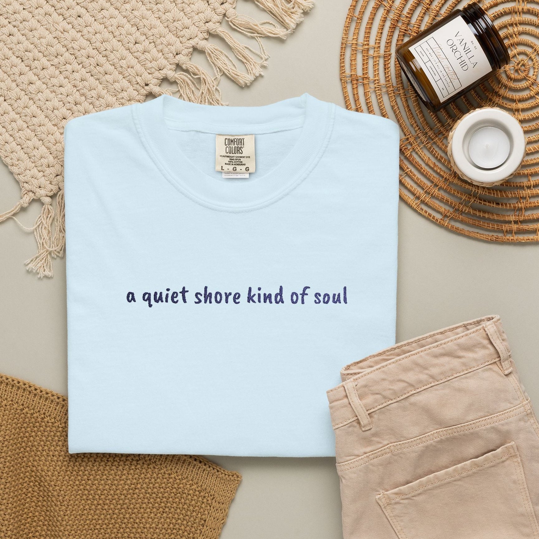 a quiet shore kind of soul embroidered tee