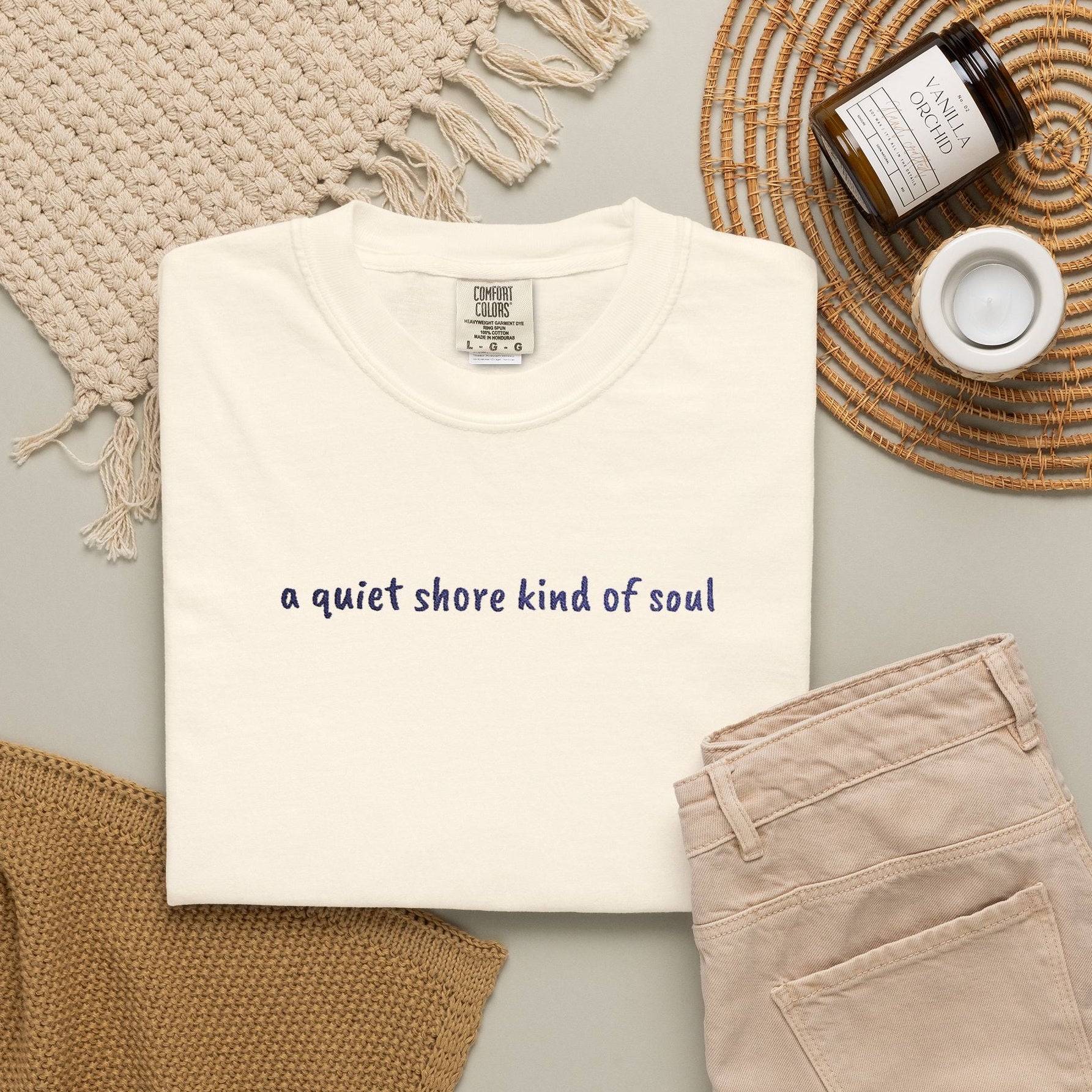 a quiet shore kind of soul embroidered tee
