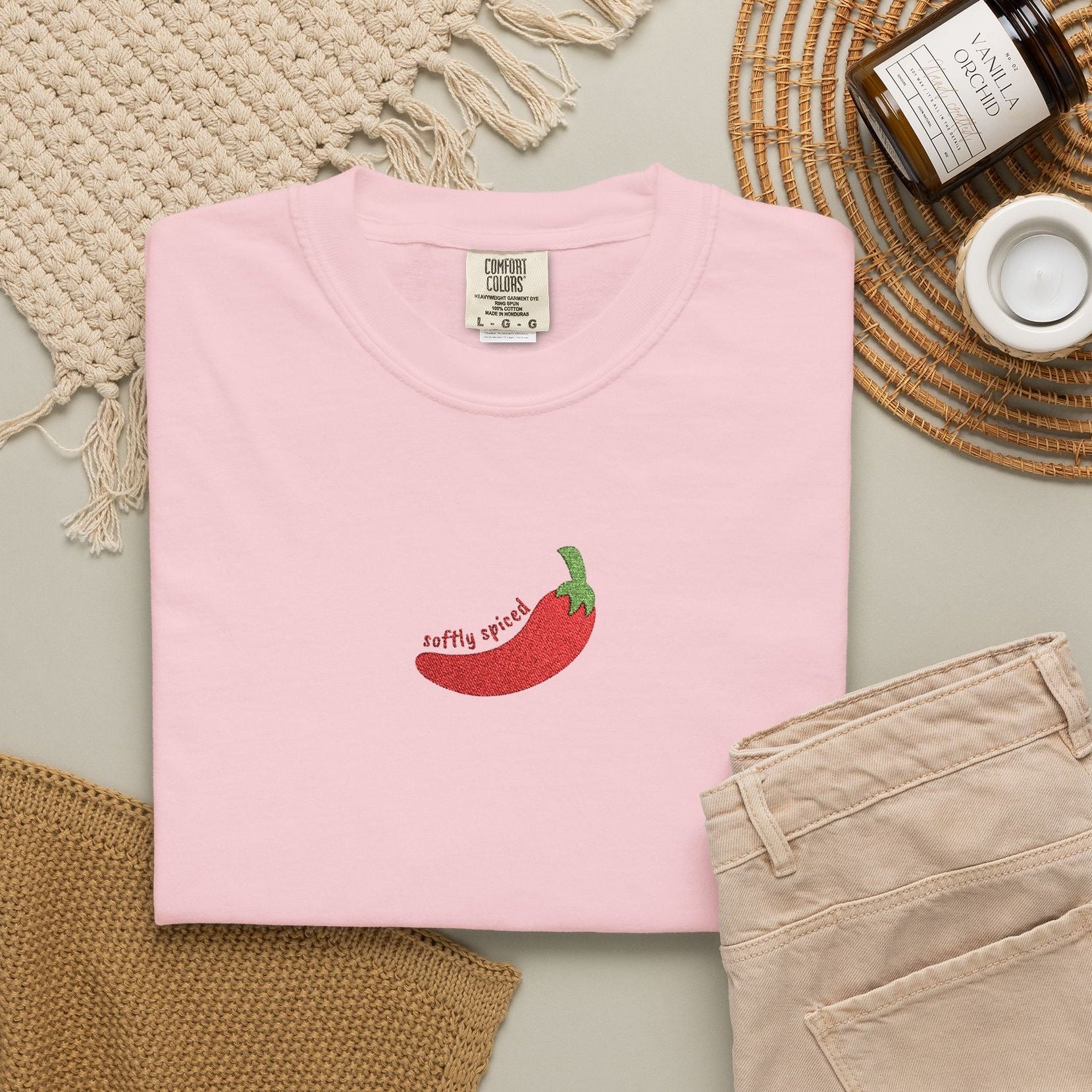 softly spiced red chili embroidered tee