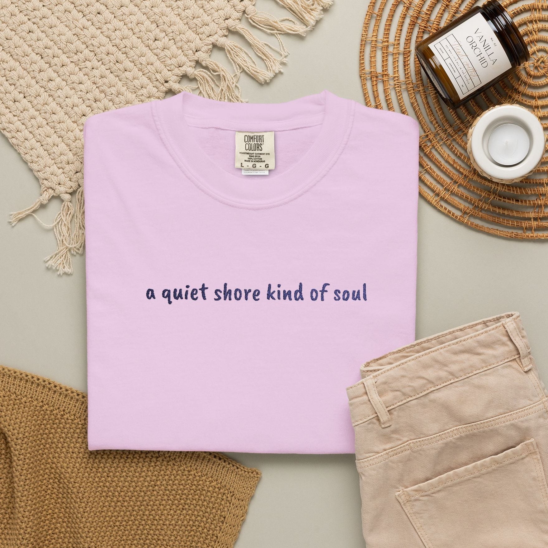 a quiet shore kind of soul embroidered tee